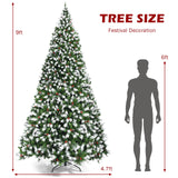 预亮雪植绒圣诞树，配有红色浆果和 LED 灯 - 9 英尺 Pre-lit Snow Flocked Christmas Tree with Red Berries and LED Lights-9 Feet