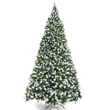 预亮雪植绒圣诞树，配有红色浆果和 LED 灯 - 9 英尺 Pre-lit Snow Flocked Christmas Tree with Red Berries and LED Lights-9 Feet