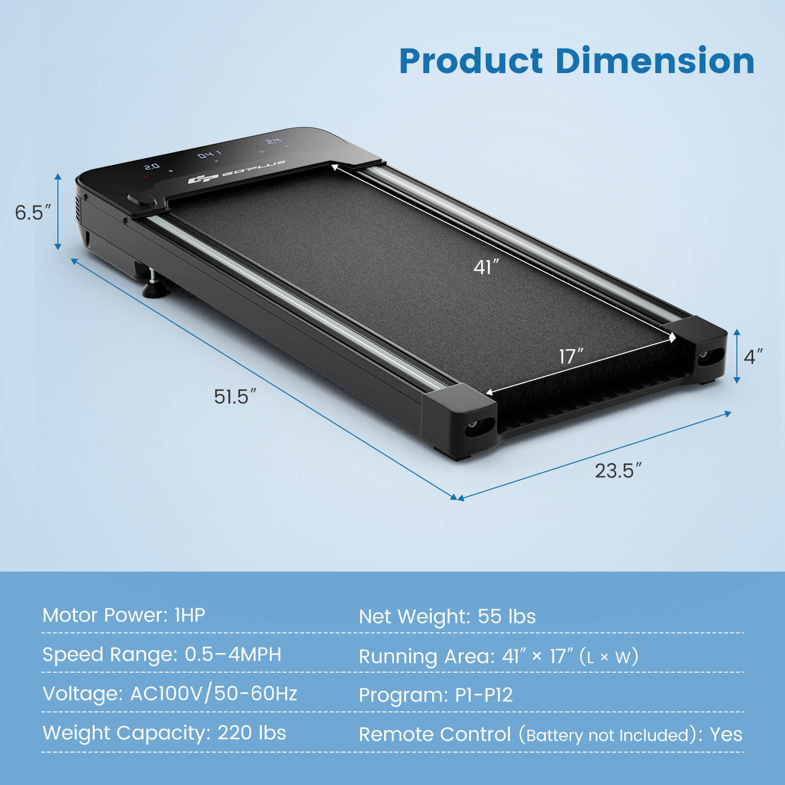带可触摸 LED 显示屏的桌下步行垫跑步机 Under Desk Walking Pad Treadmill with Touchable LED Display