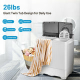 26磅便携式半自动洗衣机带内置排水泵-灰色 26 Pound Portable Semi-automatic Washing Machine with Built-in Drain Pump-Gray