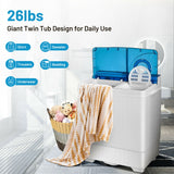 26磅便携式半自动洗衣机带内置排水泵-蓝色 26 Pound Portable Semi-Automatic Washing Machine with Built-in Drain Pump-Blue