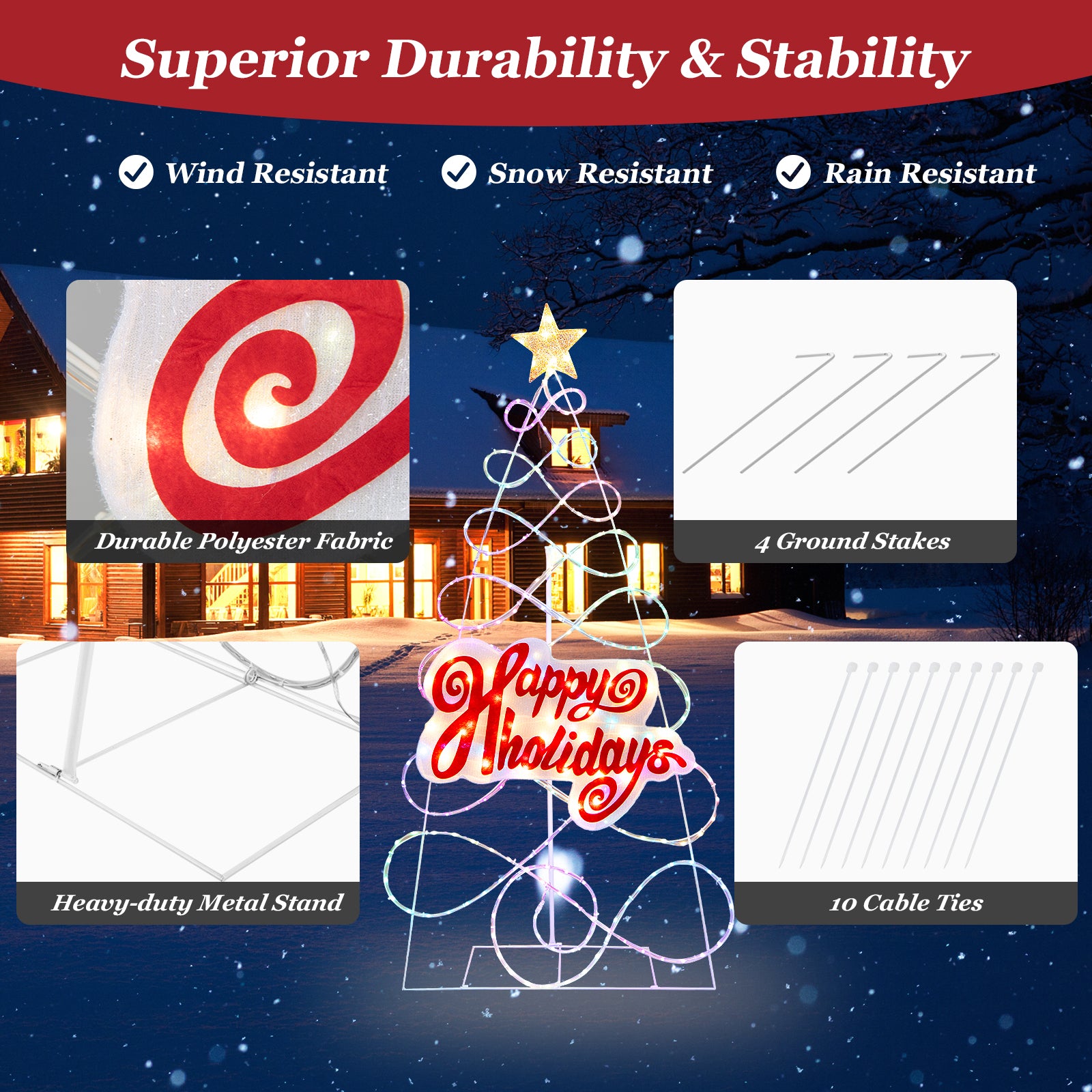 5.6 英尺户外彩色圣诞树，配有 216 个 LED 灯和 6 种照明模式 5.6 FT Outdoor Colorful Christmas Tree with 216 LED Lights and 6 Lighting Modes