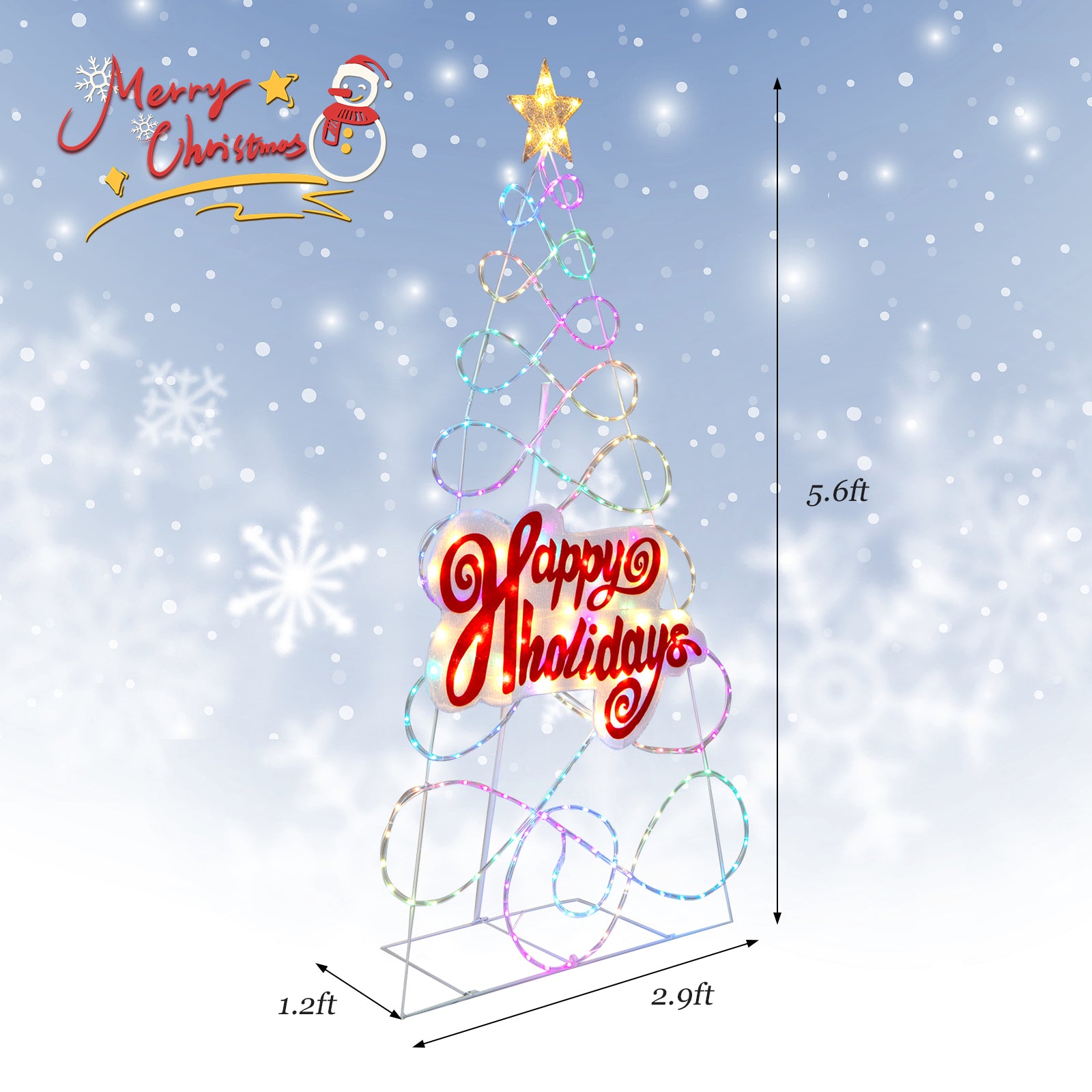5.6 英尺户外彩色圣诞树，配有 216 个 LED 灯和 6 种照明模式 5.6 FT Outdoor Colorful Christmas Tree with 216 LED Lights and 6 Lighting Modes