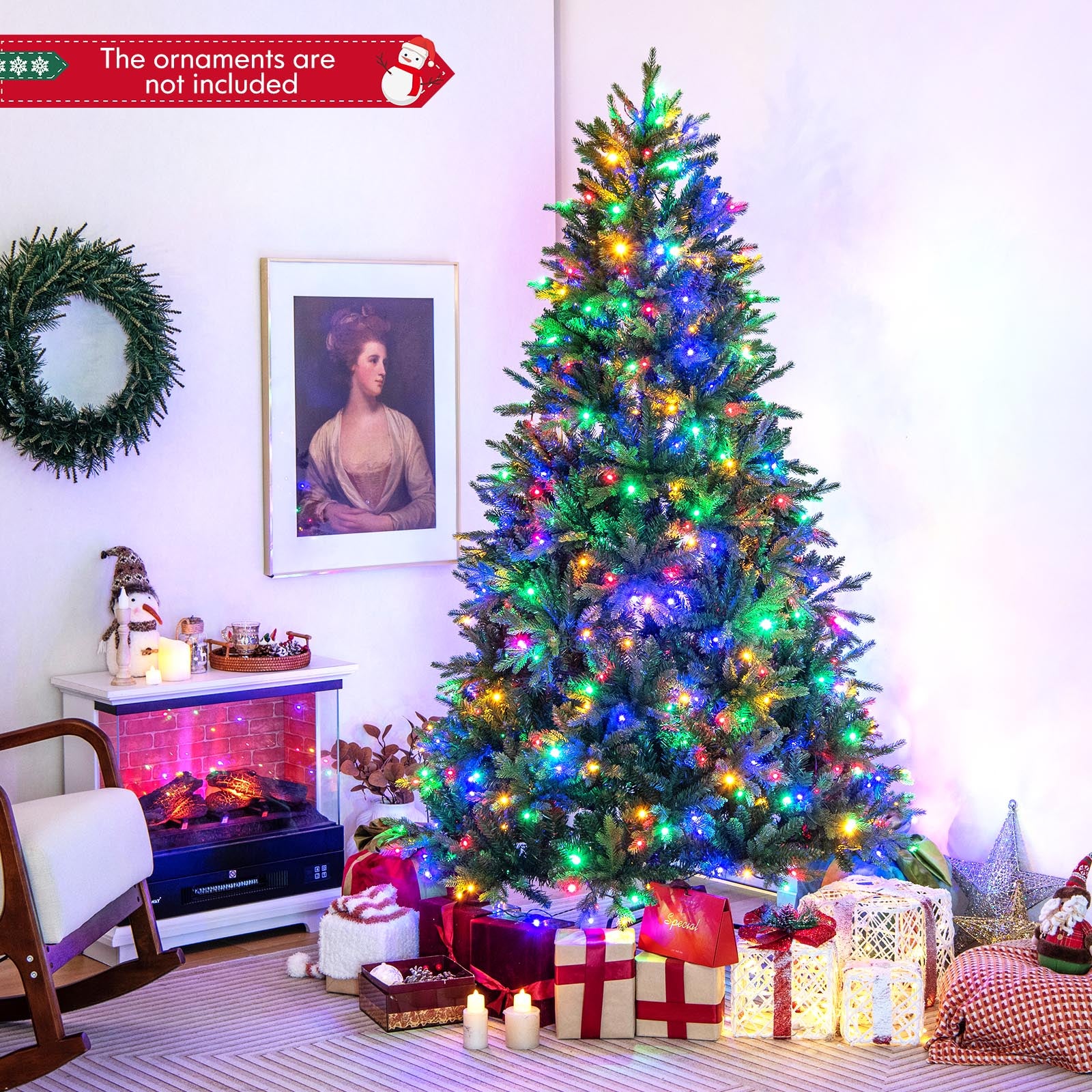 5/6/7 英尺预亮人造圣诞树，带树枝尖和 LED 灯 - 7 英尺 5/6/7 Feet Pre-lit Artificial Christmas Tree with Branch Tips and LED Lights-7 ft
