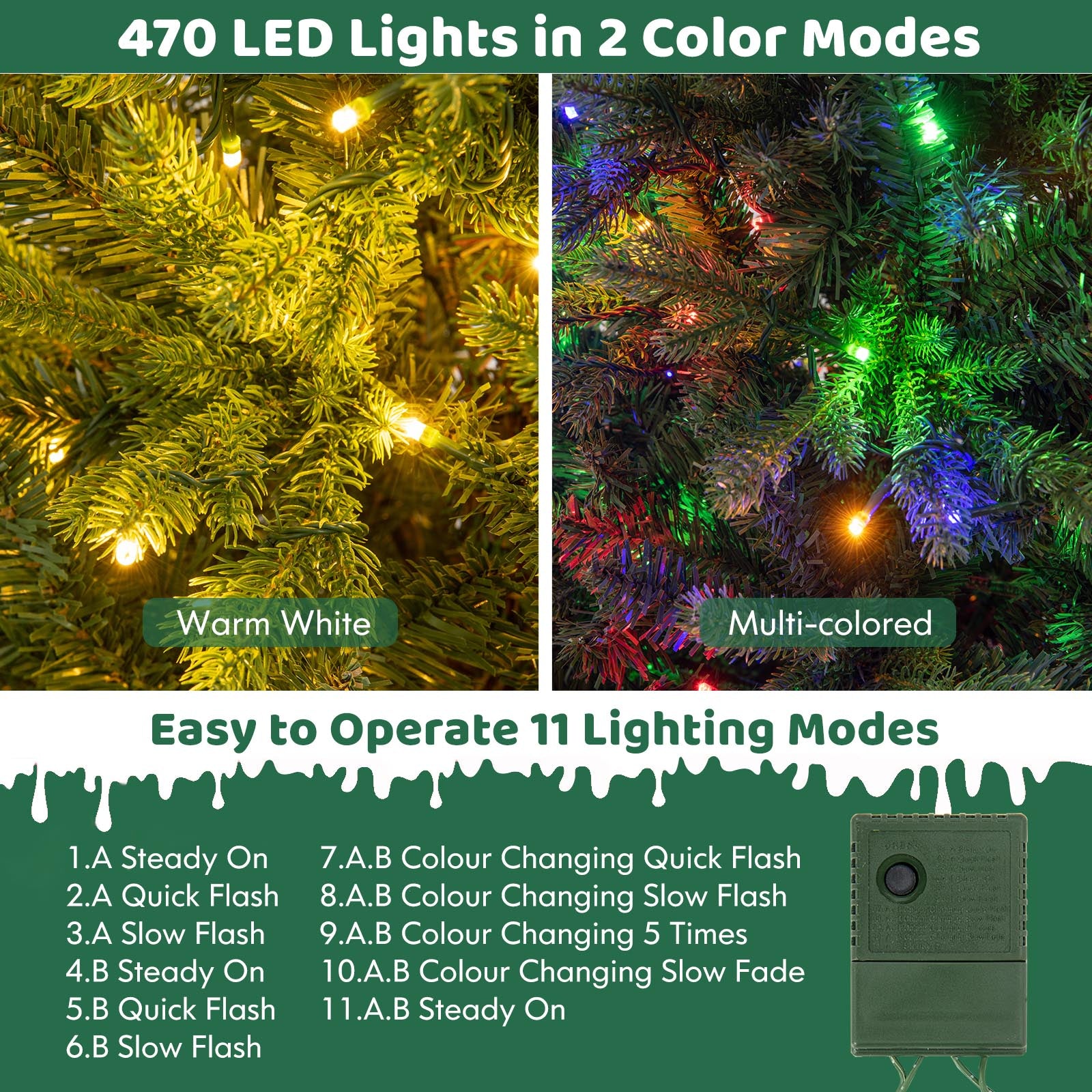 5/6/7 英尺预亮人造圣诞树，带树枝尖和 LED 灯 - 7 英尺 5/6/7 Feet Pre-lit Artificial Christmas Tree with Branch Tips and LED Lights-7 ft