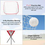 便携式练习网套件带3个手提袋-红色 Portable Practice Net Kit with 3 Carrying Bags-Red