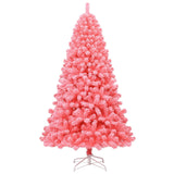 粉色圣诞树，带雪绒 PVC 尖端和 7.5 英尺金属支架 Pink Christmas Tree with Snow Flocked PVC Tips and Metal Stand-7.5 ft