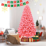 粉色圣诞树，带雪绒 PVC 尖端和 7.5 英尺金属支架 Pink Christmas Tree with Snow Flocked PVC Tips and Metal Stand-7.5 ft