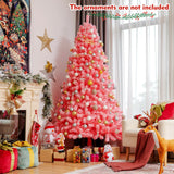 粉色圣诞树，带雪绒 PVC 尖端和 7.5 英尺金属支架 Pink Christmas Tree with Snow Flocked PVC Tips and Metal Stand-7.5 ft