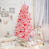 粉色圣诞树，带雪绒 PVC 尖端和 7.5 英尺金属支架 Pink Christmas Tree with Snow Flocked PVC Tips and Metal Stand-7.5 ft