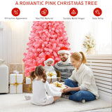 粉色圣诞树，带雪绒 PVC 尖端和 7.5 英尺金属支架 Pink Christmas Tree with Snow Flocked PVC Tips and Metal Stand-7.5 ft