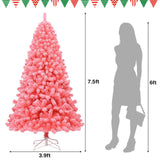 粉色圣诞树，带雪绒 PVC 尖端和 7.5 英尺金属支架 Pink Christmas Tree with Snow Flocked PVC Tips and Metal Stand-7.5 ft