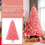 粉色圣诞树，带雪绒 PVC 尖端和 7.5 英尺金属支架 Pink Christmas Tree with Snow Flocked PVC Tips and Metal Stand-7.5 ft