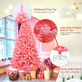 粉色圣诞树，带雪绒 PVC 尖端和 7.5 英尺金属支架 Pink Christmas Tree with Snow Flocked PVC Tips and Metal Stand-7.5 ft