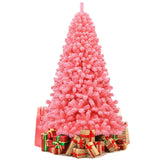 粉色圣诞树，带雪绒 PVC 尖端和 7.5 英尺金属支架 Pink Christmas Tree with Snow Flocked PVC Tips and Metal Stand-7.5 ft