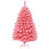 粉色圣诞树，带雪绒 PVC 尖端和 4.5 英尺金属支架 Pink Christmas Tree with Snow Flocked PVC Tips and Metal Stand-4.5 ft