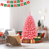 粉色圣诞树，带雪绒 PVC 尖端和 4.5 英尺金属支架 Pink Christmas Tree with Snow Flocked PVC Tips and Metal Stand-4.5 ft