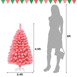 粉色圣诞树，带雪绒 PVC 尖端和 4.5 英尺金属支架 Pink Christmas Tree with Snow Flocked PVC Tips and Metal Stand-4.5 ft