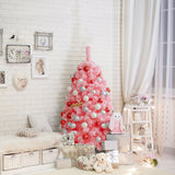 粉色圣诞树，带雪绒 PVC 尖端和 4.5 英尺金属支架 Pink Christmas Tree with Snow Flocked PVC Tips and Metal Stand-4.5 ft