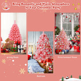 粉色圣诞树，带雪绒 PVC 尖端和 4.5 英尺金属支架 Pink Christmas Tree with Snow Flocked PVC Tips and Metal Stand-4.5 ft