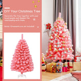 粉色圣诞树，带雪绒 PVC 尖端和 4.5 英尺金属支架 Pink Christmas Tree with Snow Flocked PVC Tips and Metal Stand-4.5 ft