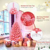 粉色圣诞树，带雪绒 PVC 尖端和 4.5 英尺金属支架 Pink Christmas Tree with Snow Flocked PVC Tips and Metal Stand-4.5 ft