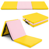 6 x 2 英尺 三折健身垫，带手柄和可拆卸拉链罩 - 黄色 6 x 2 FT Tri-Fold Gym Mat with Handles and Removable Zippered Cover-Yellow