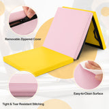 6 x 2 英尺 三折健身垫，带手柄和可拆卸拉链罩 - 黄色 6 x 2 FT Tri-Fold Gym Mat with Handles and Removable Zippered Cover-Yellow