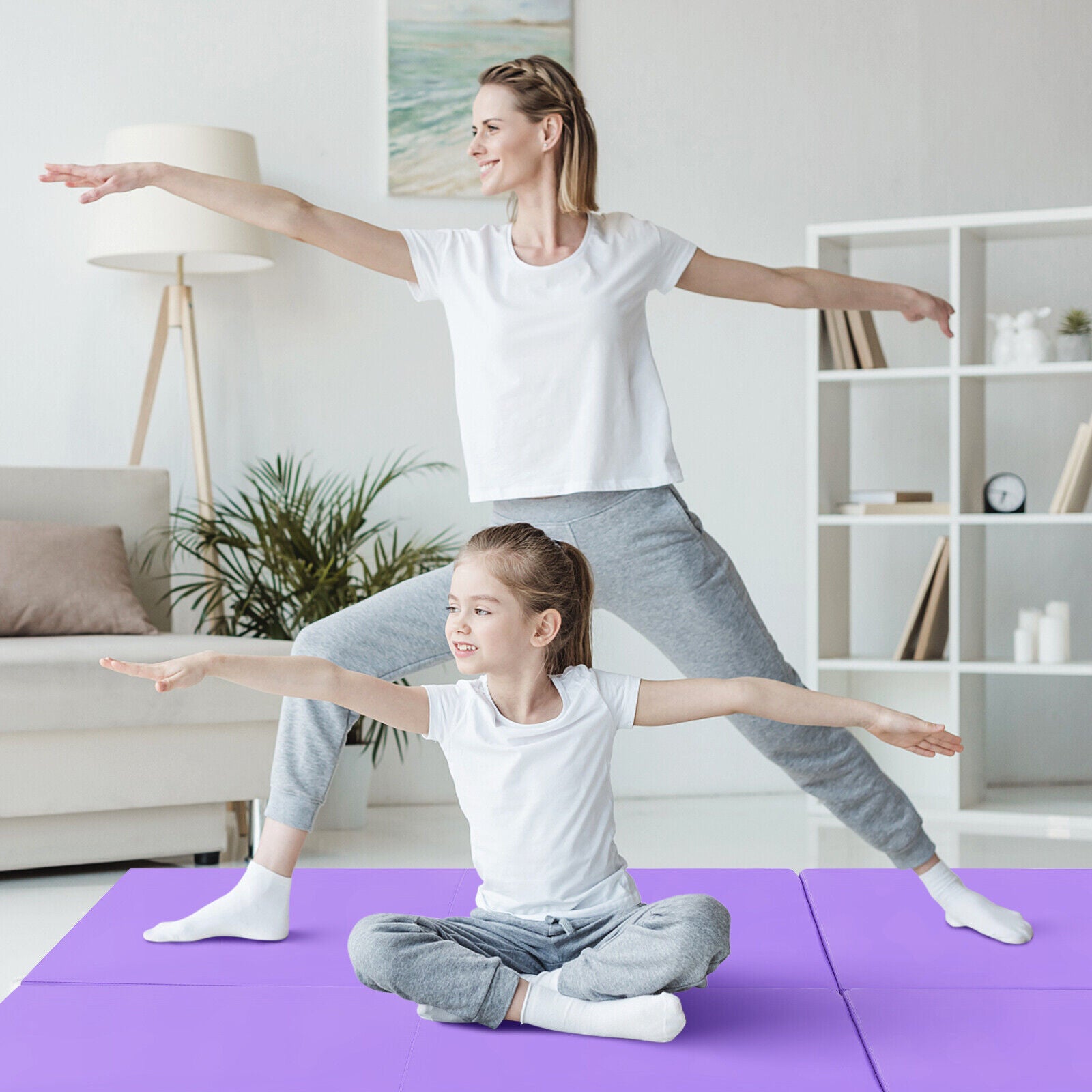 6 x 2 英尺三折健身垫，带手柄和可拆卸拉链罩 - 紫色 6 x 2 FT Tri-Fold Gym Mat with Handles and Removable Zippered Cover-Purple