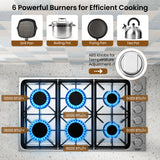 30/36 英寸燃气灶，带 4/6 强力燃烧器和 ABS 旋钮 - 36 英寸 30/36 Inch Gas Cooktop with 4/6 Powerful Burners and ABS Knobs-36 inches