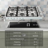 30/36 英寸燃气灶，带 4/6 强力燃烧器和 ABS 旋钮 - 36 英寸 30/36 Inch Gas Cooktop with 4/6 Powerful Burners and ABS Knobs-36 inches