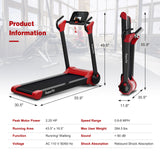 2.25马力电动折叠跑步机带LED显示屏和APP控制-红色 2.25 HP Electric Motorized Folding Running Treadmill Machine with LED Display and APP Control-Red