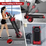 2.25马力电动折叠跑步机带LED显示屏和APP控制-红色 2.25 HP Electric Motorized Folding Running Treadmill Machine with LED Display and APP Control-Red