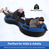 80英寸2人充气雪橇儿童和成人-蓝色 80 Inch 2-Person Inflatable Snow Sled for Kids and Adults-Blue