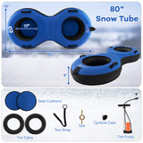 80英寸2人充气雪橇儿童和成人-蓝色 80 Inch 2-Person Inflatable Snow Sled for Kids and Adults-Blue