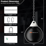 18 英寸 110 磅重冲水水包带可调节金属链 - 黑色 18 Inch 110 Pound Heavy Punching Water Aqua Bag with Adjustable Metal Chain-Black