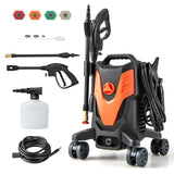 2400 PSI 电动高压清洗机带 4 个万向轮-橙色 2400 PSI Electric Pressure Washer with 4 Universal Wheels-Orange