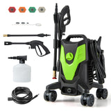 2400 PSI 电动高压清洗机带 4 个万向轮-绿色 2400 PSI Electric Pressure Washer with 4 Universal Wheels-Green