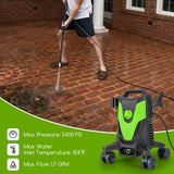 2400 PSI 电动高压清洗机带 4 个万向轮-绿色 2400 PSI Electric Pressure Washer with 4 Universal Wheels-Green