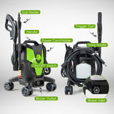 2400 PSI 电动高压清洗机带 4 个万向轮-绿色 2400 PSI Electric Pressure Washer with 4 Universal Wheels-Green