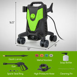 2400 PSI 电动高压清洗机带 4 个万向轮-绿色 2400 PSI Electric Pressure Washer with 4 Universal Wheels-Green