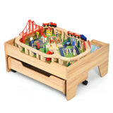 儿童木制铁路套装桌带 100 个储物抽屉 Children's Wooden Railway Set Table with 100 Pieces Storage Drawers