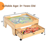 儿童木制铁路套装桌带 100 个储物抽屉 Children's Wooden Railway Set Table with 100 Pieces Storage Drawers