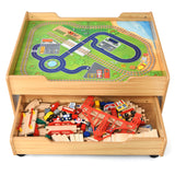 儿童木制铁路套装桌带 100 个储物抽屉 Children's Wooden Railway Set Table with 100 Pieces Storage Drawers