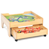 儿童木制铁路套装桌带 100 个储物抽屉 Children's Wooden Railway Set Table with 100 Pieces Storage Drawers