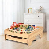 儿童木制铁路套装桌带 100 个储物抽屉 Children's Wooden Railway Set Table with 100 Pieces Storage Drawers