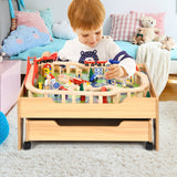 儿童木制铁路套装桌带 100 个储物抽屉 Children's Wooden Railway Set Table with 100 Pieces Storage Drawers