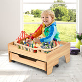 儿童木制铁路套装桌带 100 个储物抽屉 Children's Wooden Railway Set Table with 100 Pieces Storage Drawers