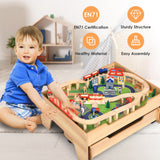 儿童木制铁路套装桌带 100 个储物抽屉 Children's Wooden Railway Set Table with 100 Pieces Storage Drawers