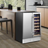 带独立温度控制和 LED 灯的二合一饮料酒柜-银色 2-in-1 Beverage and Wine Cooler with Independent Temperature Control and LED Lights-Silver